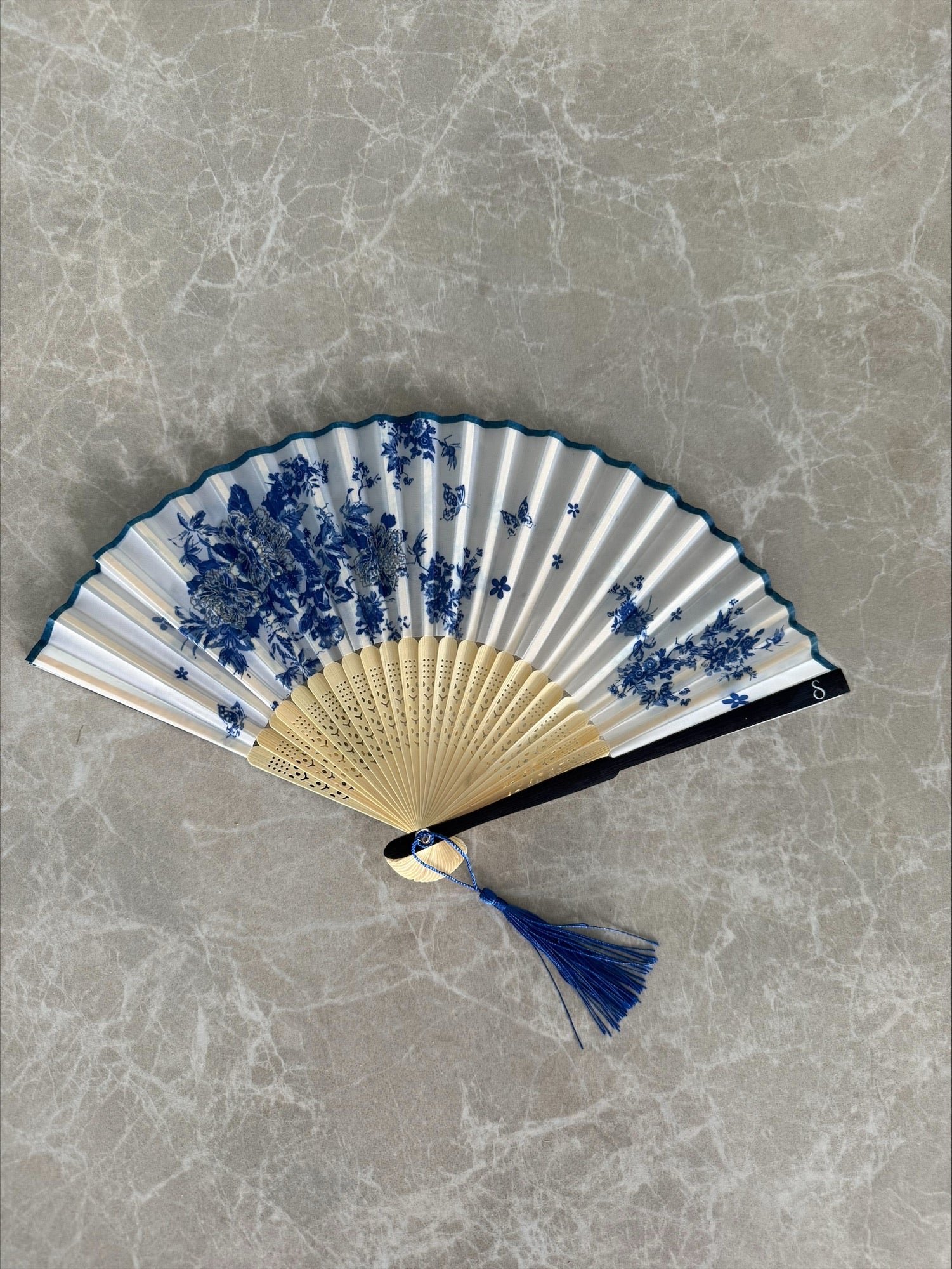 Blue White Tassel Fan