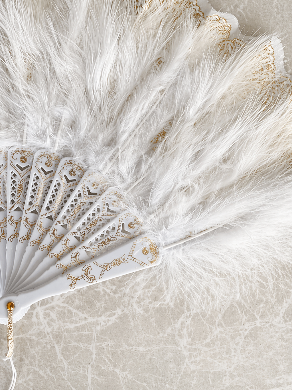 Gold White Feather Noir Fan
