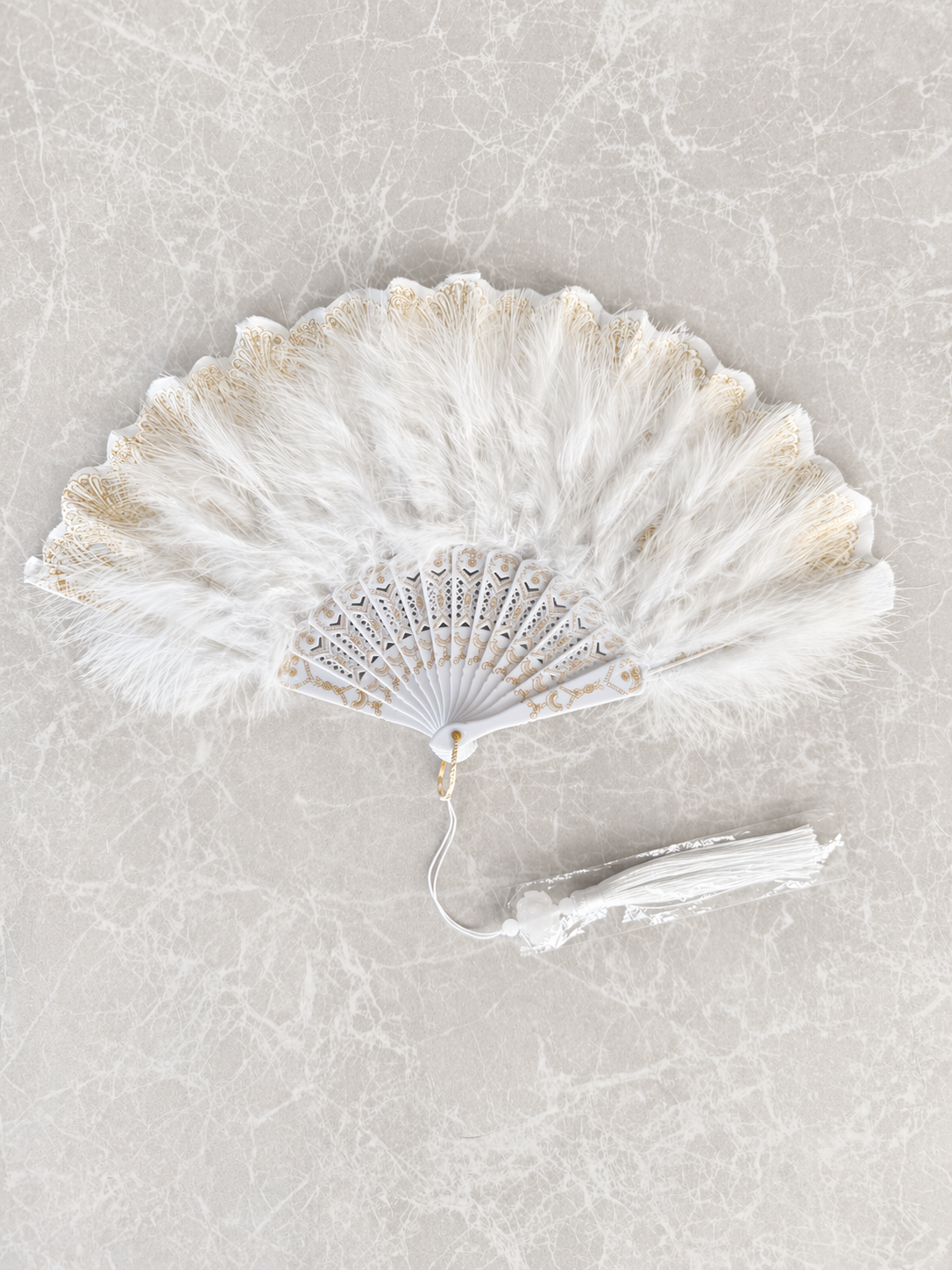 Gold White Feather Noir Fan